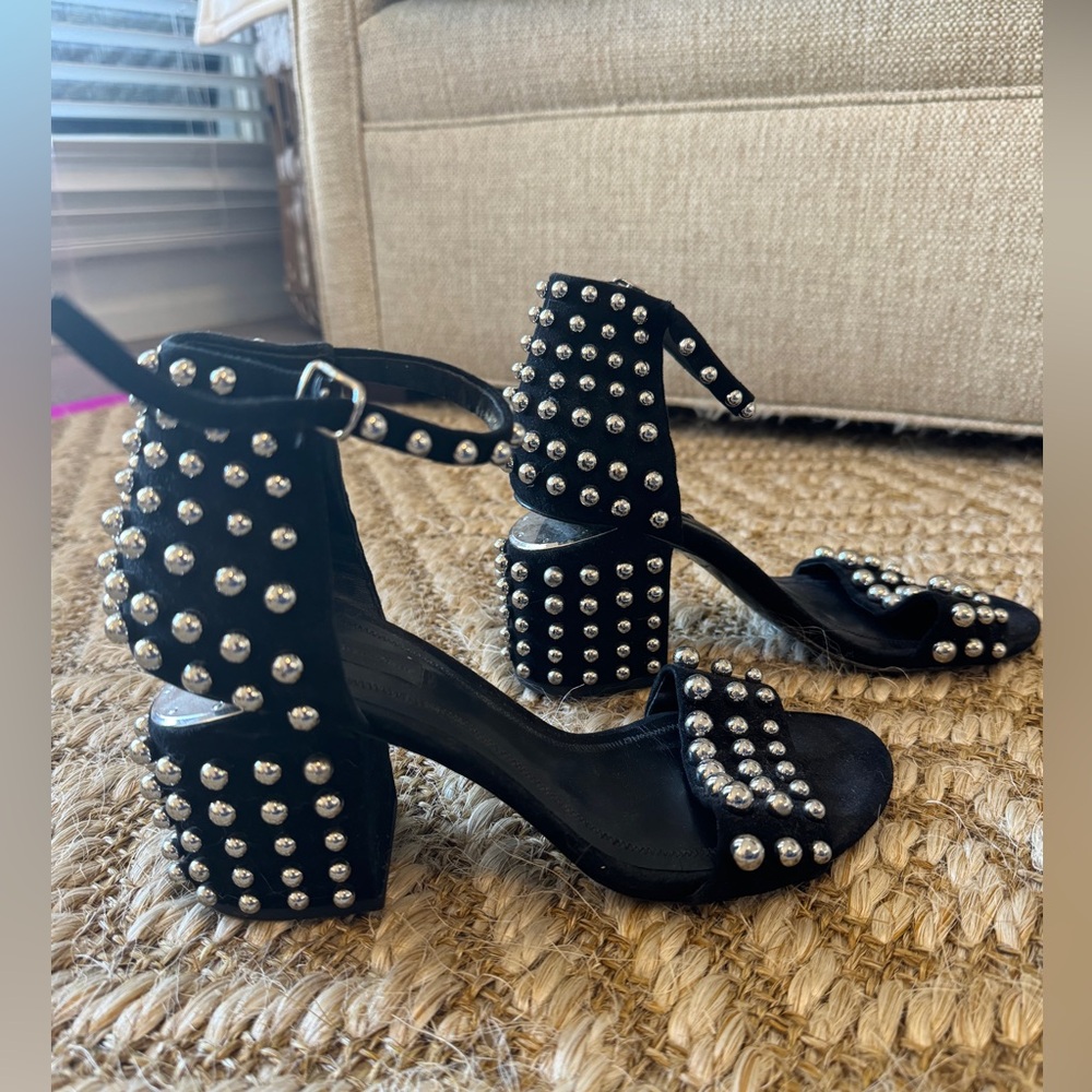 Alexander Wang Abby Suede Studded Heel Sandals Size 8.5 Black